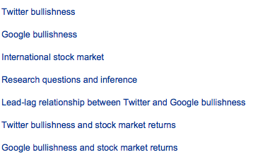Table of Content - Twitter and Google bullishness effect in markets, study sponsored by ECB