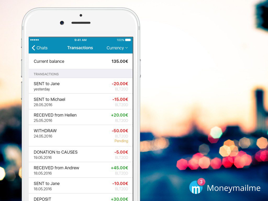 Moneymailme app send and receive money transactions dashboard