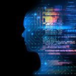 silhouette of virtual human on circuit pattern technology 3d illustration