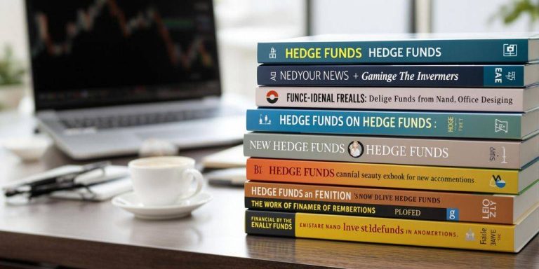 A stack of financial books on hedge funds.