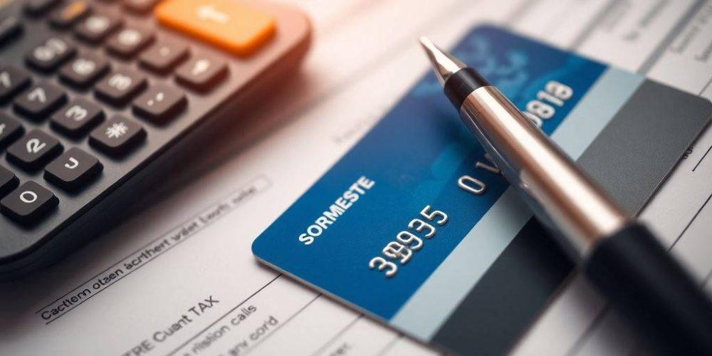 Bank card and pen on a tax document.