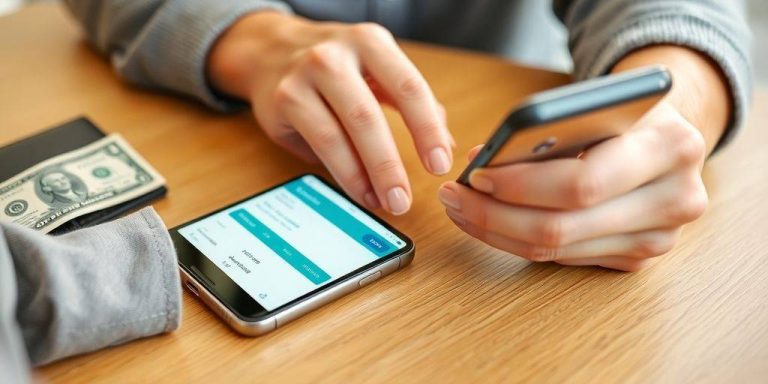 Person using smartphone for checking account management.