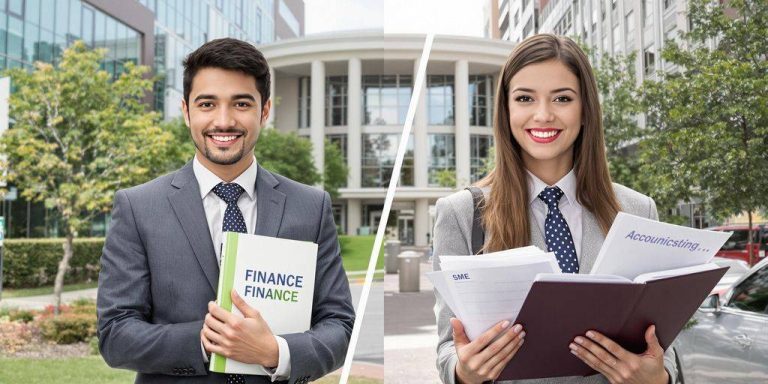Students choosing between finance and accounting degrees.