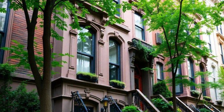 Photograph of a New York City brownstone home.