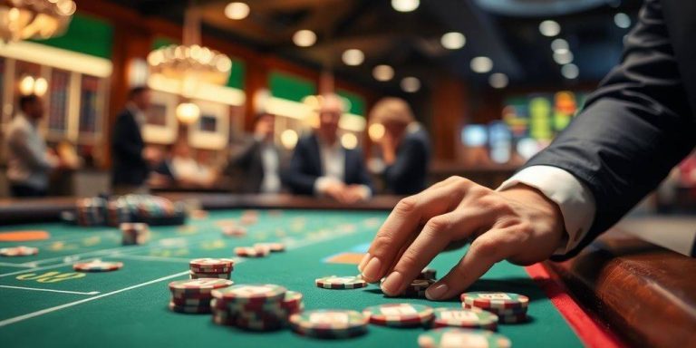 Person placing bets at a betting table.