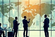 Investors collaborating in a modern global financial setting.