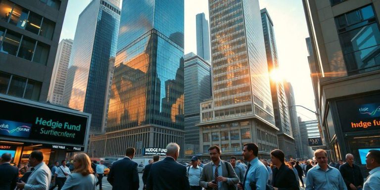 Financial district bustling with traders and investors.