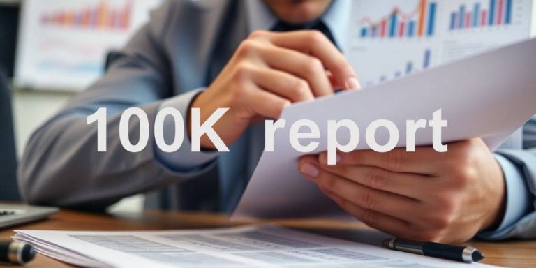 Financial analyst reviewing documents related to 10K reports.