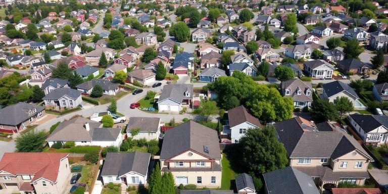 Aerial view of diverse American neighborhoods and homes.