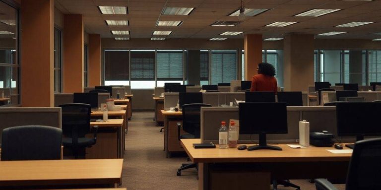 Empty office space indicating job insecurity and layoffs.
