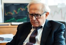 Warren Buffett deep in thought in his office.