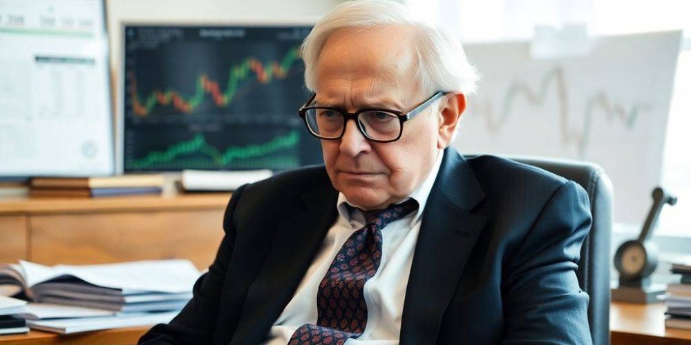 Warren Buffett deep in thought in his office.