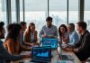 Team of data scientists collaborating in a modern office.