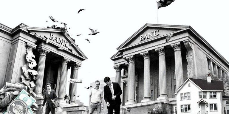 Collage of elements from the 2008 financial crisis.