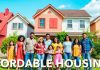 Families celebrating homeownership in a sunny neighborhood.