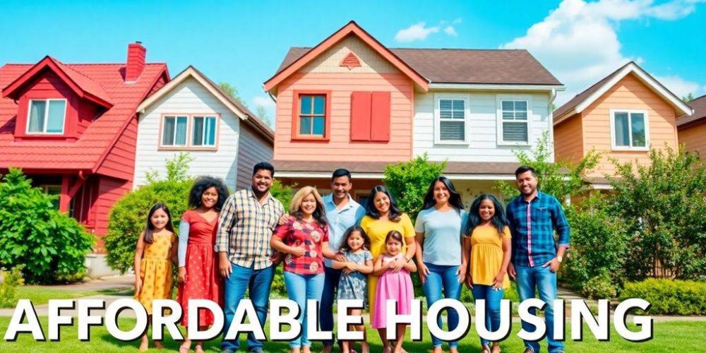 Families celebrating homeownership in a sunny neighborhood.