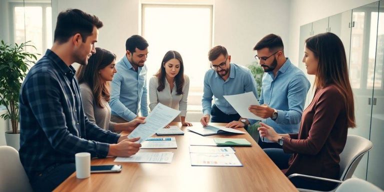 Business professionals collaborating on financial management strategies.