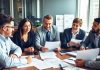 Investors collaborating on an investment strategy in a modern office.