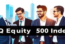Investors discussing market trends with a city skyline backdrop.