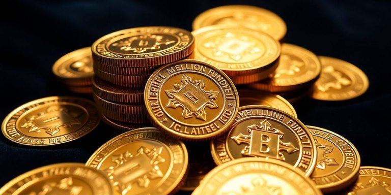 Gold medallions arranged on a dark velvet surface.