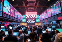 Traders on a busy stock market floor with screens.