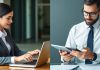 Finance professional and accountant in a split image.