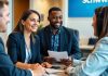 Customer service interaction at Charles Schwab investment office.