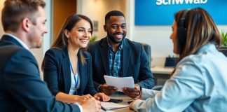 Customer service interaction at Charles Schwab investment office.