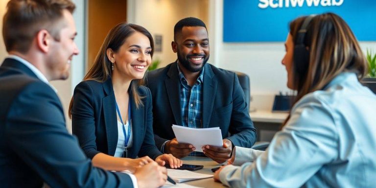 Customer service interaction at Charles Schwab investment office.