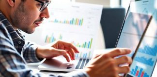 Person using a laptop for financial analysis and planning.