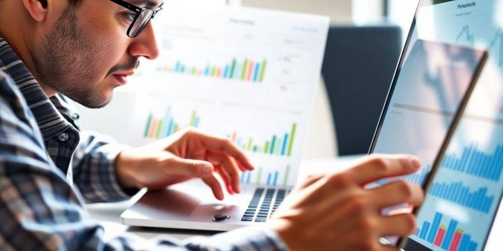 Person using a laptop for financial analysis and planning.