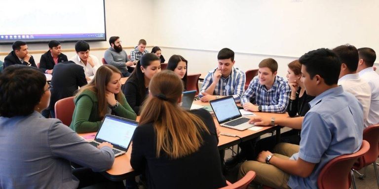 Students engaged in a stock market game in class.
