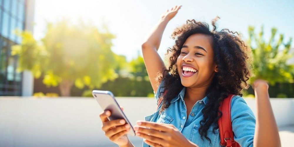 Person using smartphone outdoors, representing financial empowerment.