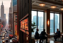Financial district and private equity office environments contrast.
