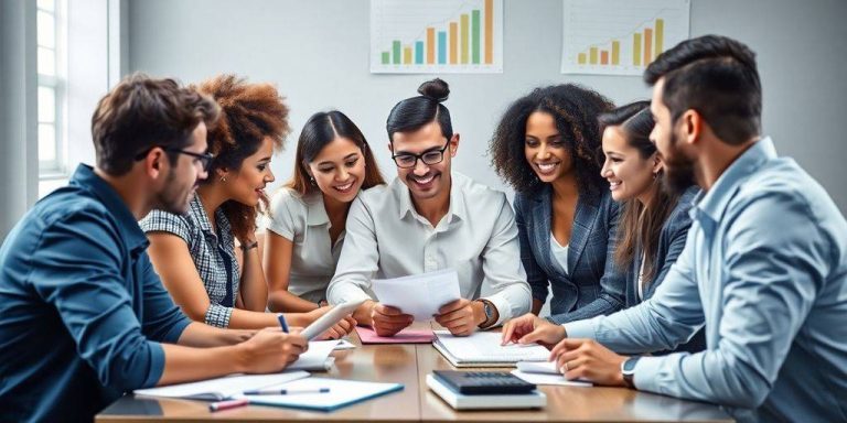 Group discussing finance concepts in a collaborative setting.