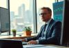 Hedge fund manager in office analyzing financial data.
