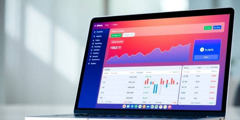 Modern laptop showcasing investment tracking features on screen.