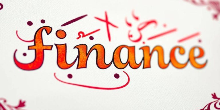 Close-up of Urdu calligraphy for 'finance' in vibrant colors.