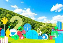 Colorful mutual fund icons over a bright financial landscape.