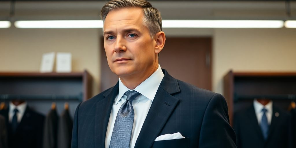 Man in classic Jos. A. Bank suit.