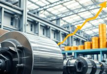 Industrial facility with machinery and financial growth.