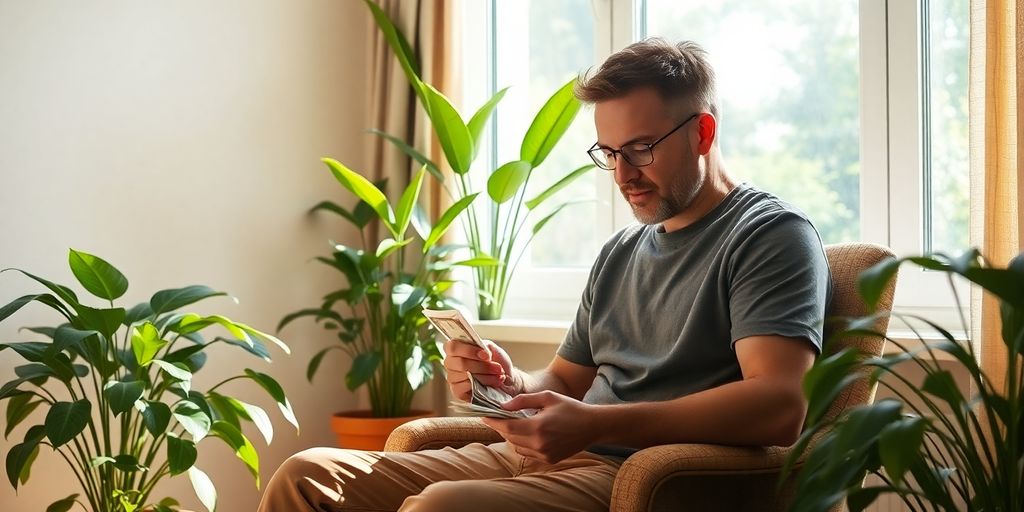 Money, plants, and a happy person.