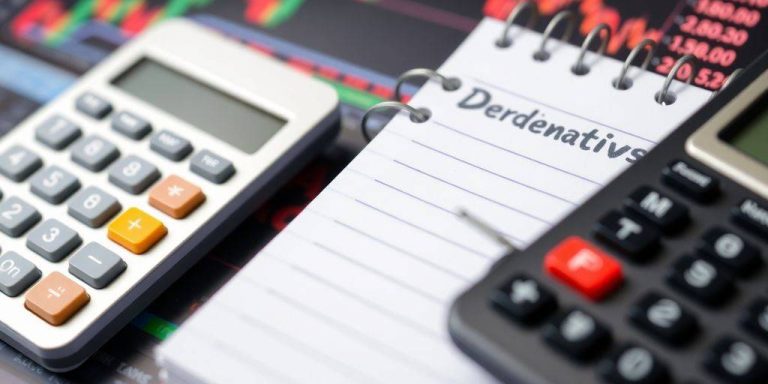 Calculator and notepad focused on financial derivatives concept.