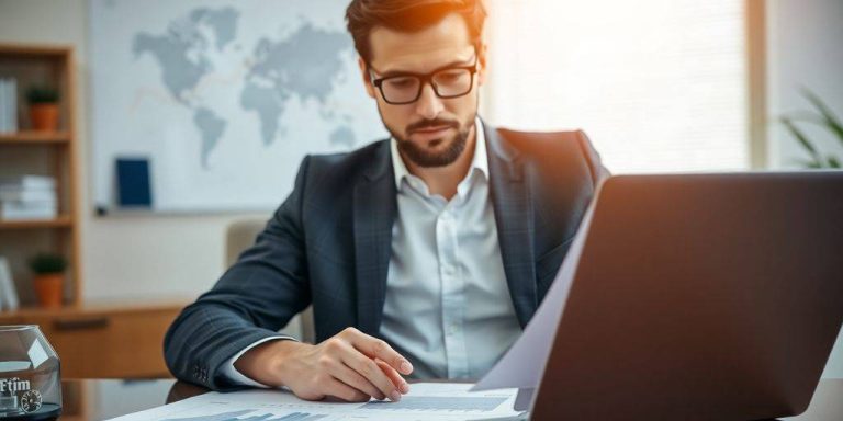 Investor reviewing financial data and investment strategies.