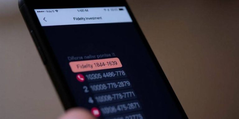 Smartphone with Fidelity Investment contact number displayed.