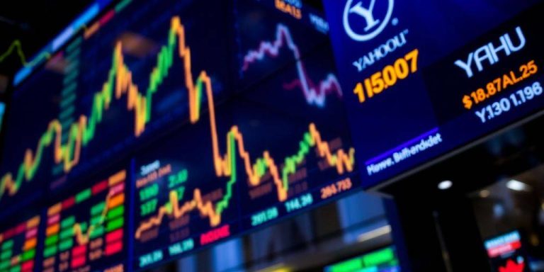 Colorful stock market display with dynamic trading floor atmosphere.
