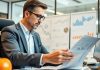 Fund manager analyzing data in a modern office.