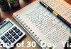Calculator and notebook for financial investment planning.