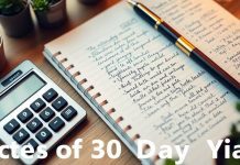 Calculator and notebook for financial investment planning.