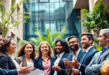 Investors collaborating in a modern financial environment.